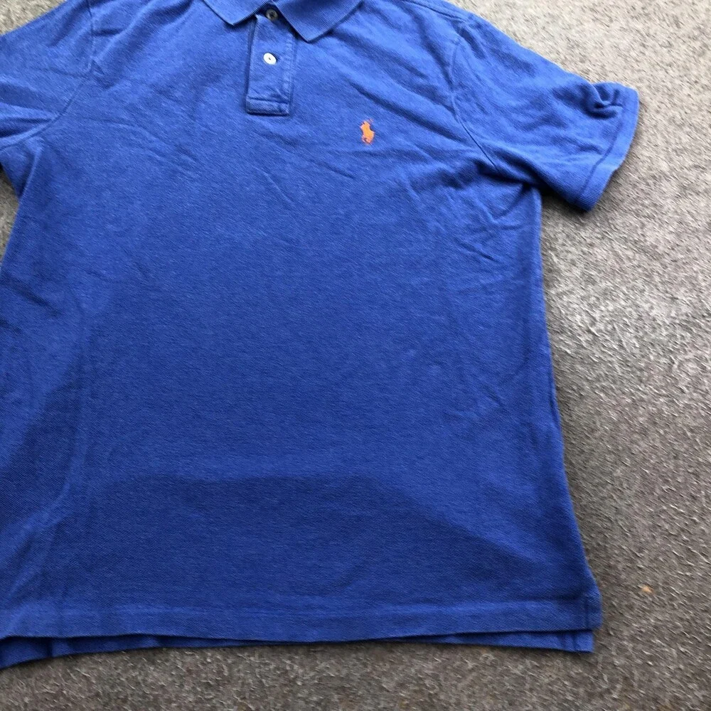 Polo Ralph Lauren Polo Shirt Mens Medium Blue Solid Pony Logo Knit Casual